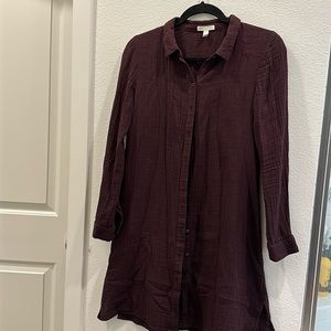 Eileen fisher button up tunic. Cotton gauze deep purple color. Size PP